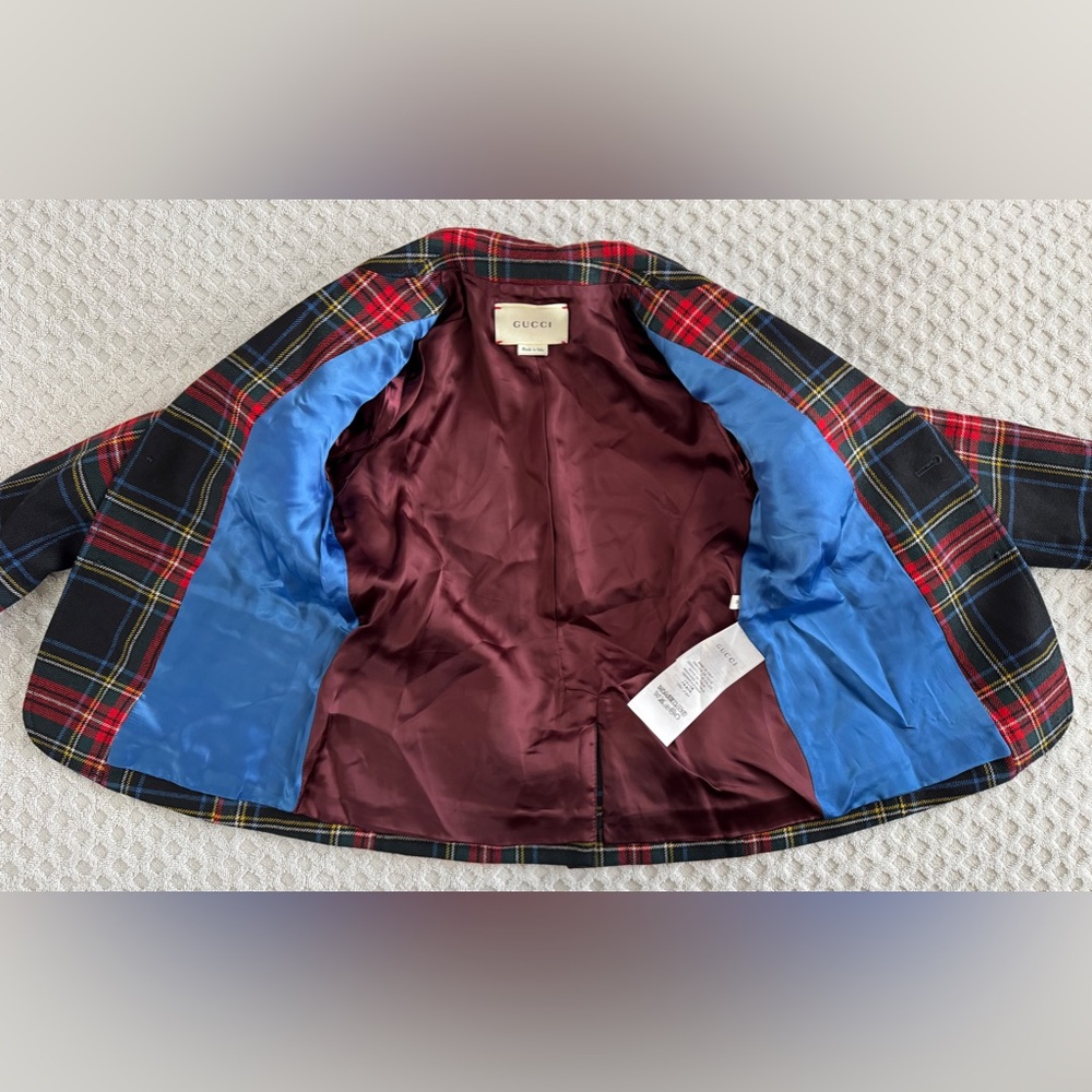 GUCCI Kids Elementary Tartan Blazer Jacket Size 6 Red Black Green Yellow Plaid - Picture 10 of 15